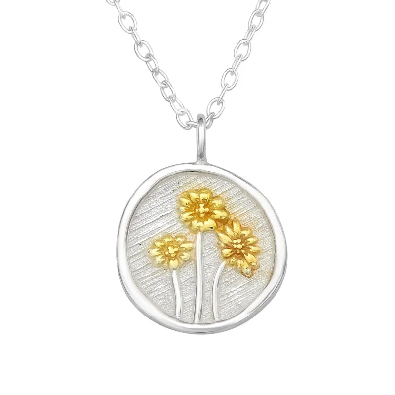 Two-Tone Sterling Silver Floral Pendant Necklace - White sold by Zulily