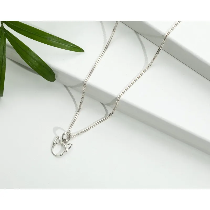 Sterling Silver Open Cat Pendant Necklace - White sold by Zulily