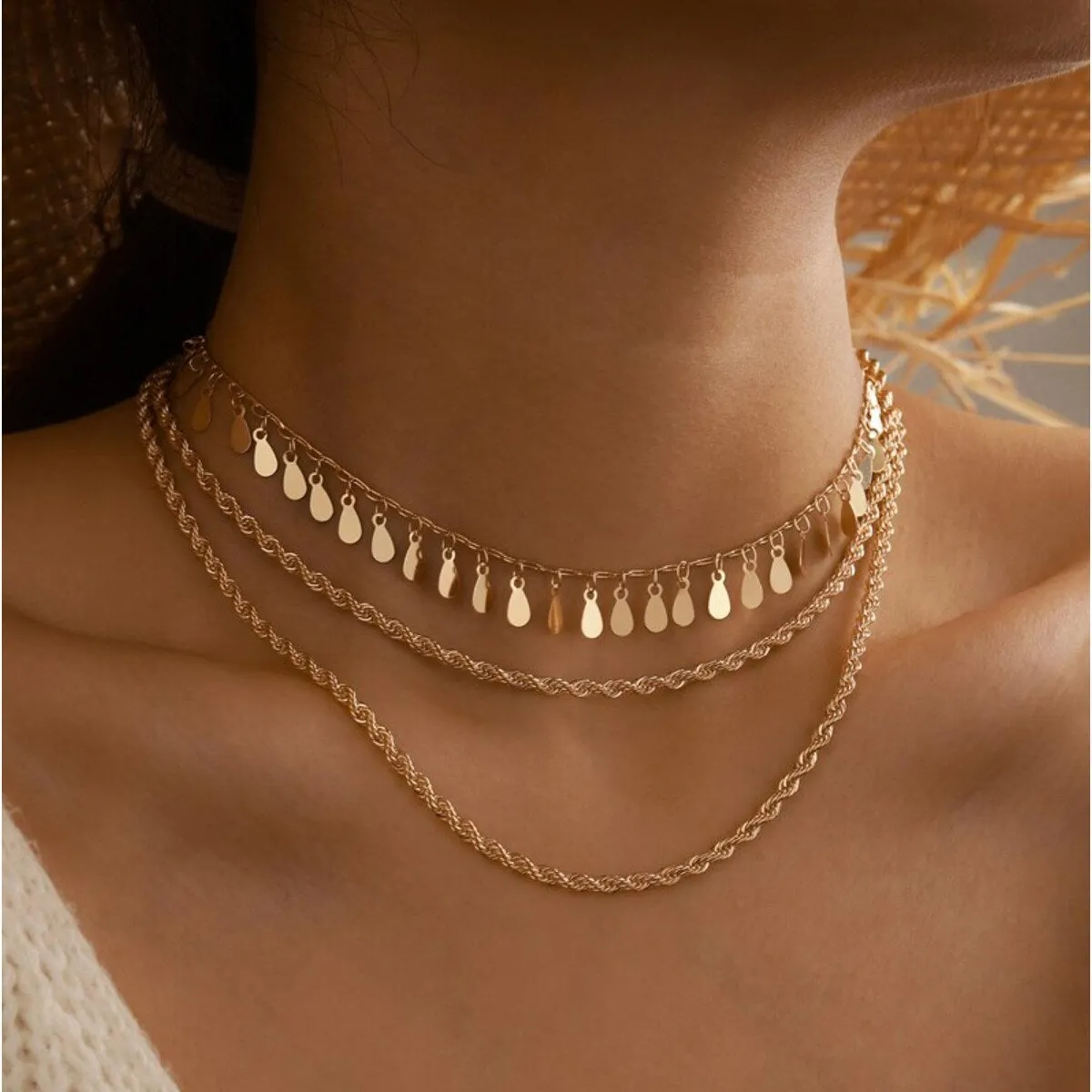 Goldtone Layered Necklace With Dangling Teardrops - White sold by Zulily