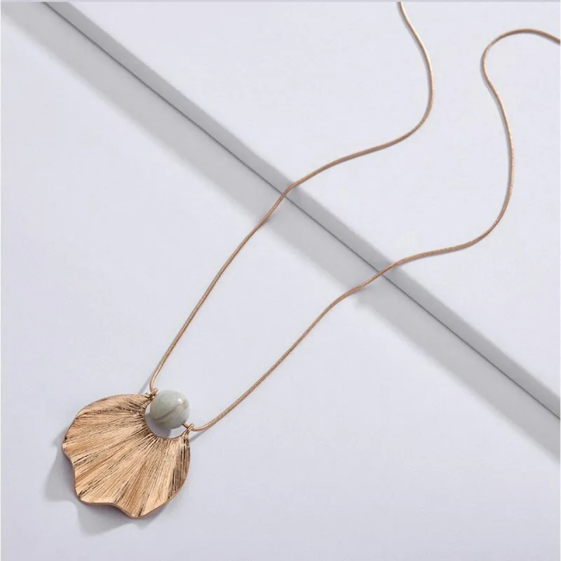 Goldtone Marbled Bead Pendant Necklace - White sold by Zulily