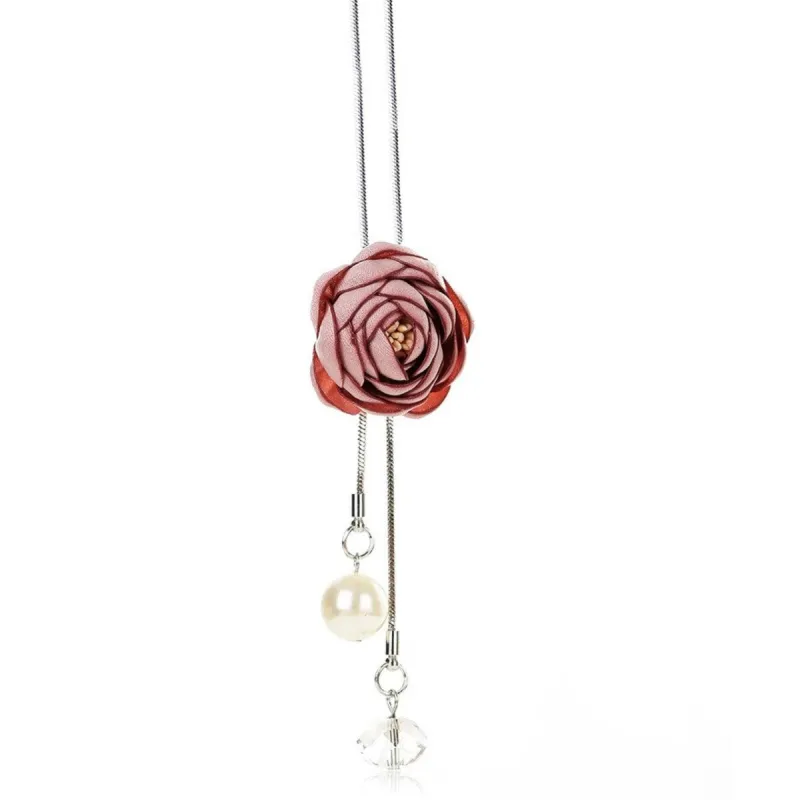 Rose Flower Imitation Pearl Necklace - White sold by Zulily