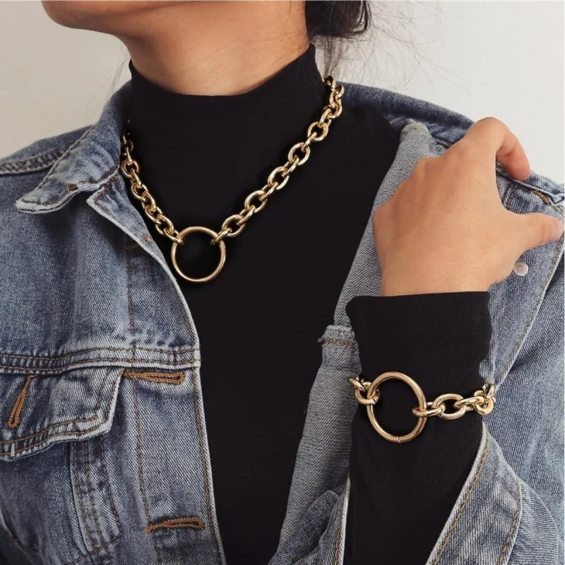 Goldtone Chunky Open Circle Bracelet Necklace Set - White sold by Zulily