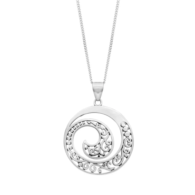 Sterling Silver Filigree Round Pendant Necklace - White sold by Zulily