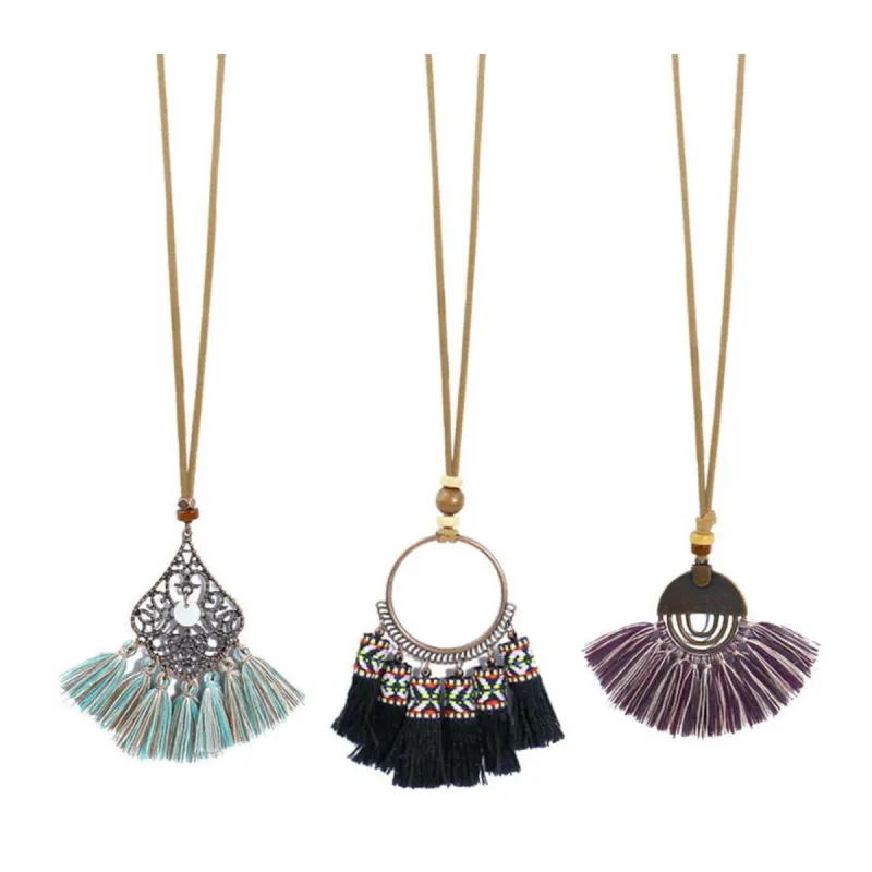 Brass tassel necklace set of 3 - Black - White sold by Zulily