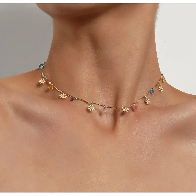 Goldtone Dainty Flower Choker Necklace - White sold by Zulily