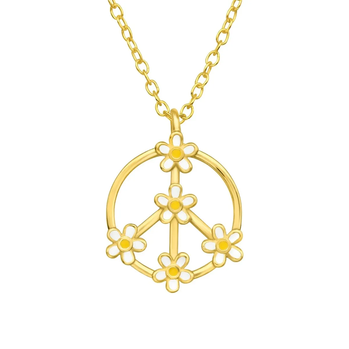 Sterling Silver 18k Gold-Plated Peace & Flowers Pendant Necklace - White sold by Zulily