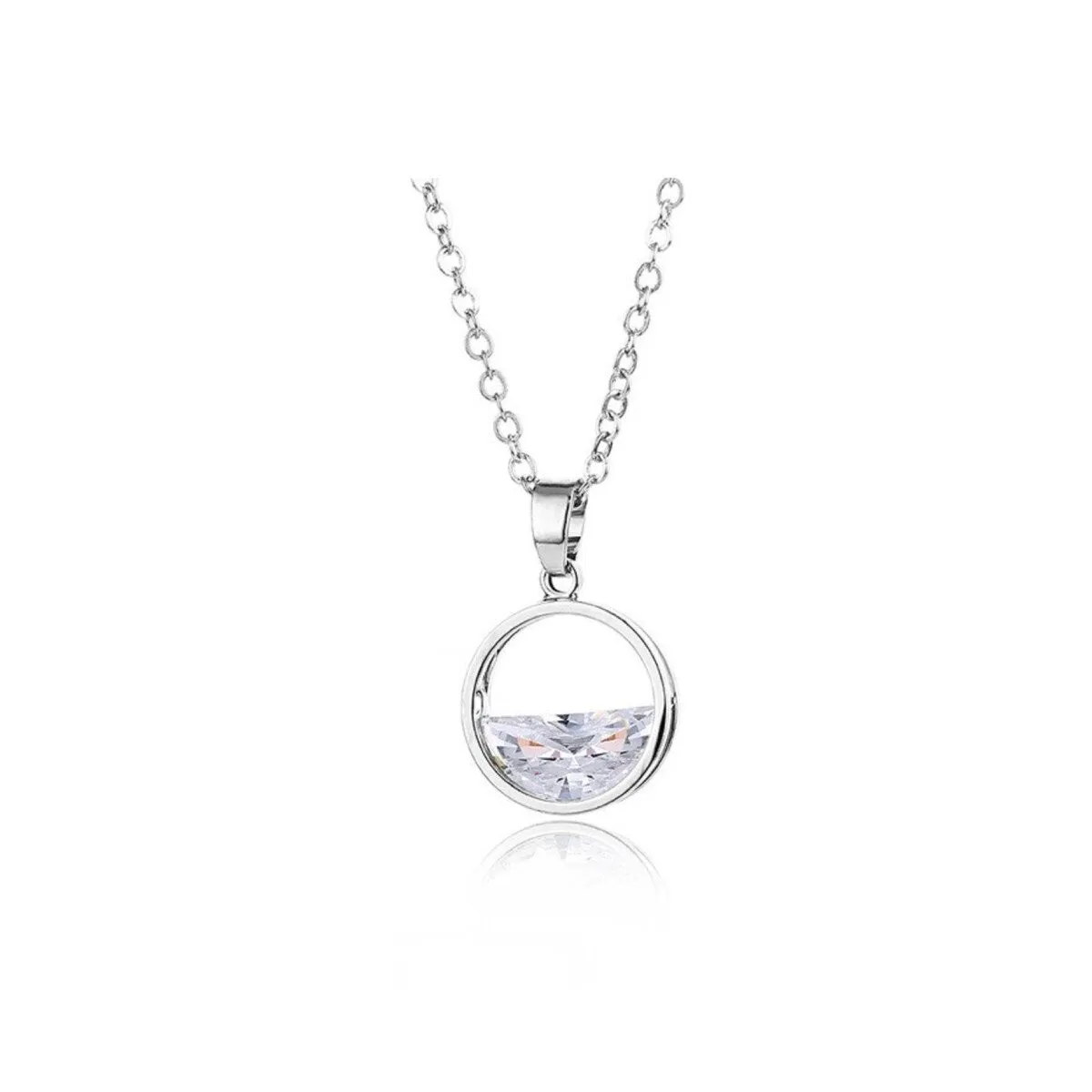 Silvertone Clear Cubic Zirconia Semi-circle Pendant Necklace - White sold by Zulily