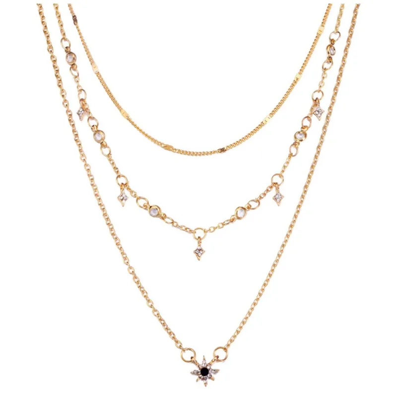 Goldtone Clear Black Crystal Dainty Star Layered Necklace - White sold by Zulily