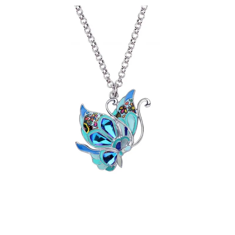 Silvertone Blue Butterfly Pendant Necklace - White sold by Zulily