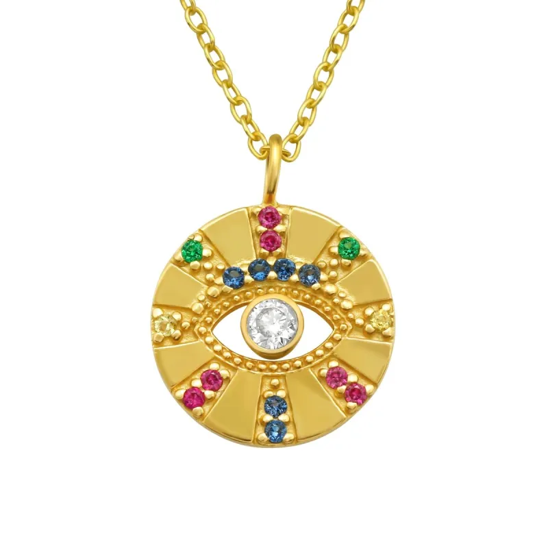 Cubic Zirconia & Goldtone Circular Evil Eye Pendant Necklace - White sold by Zulily