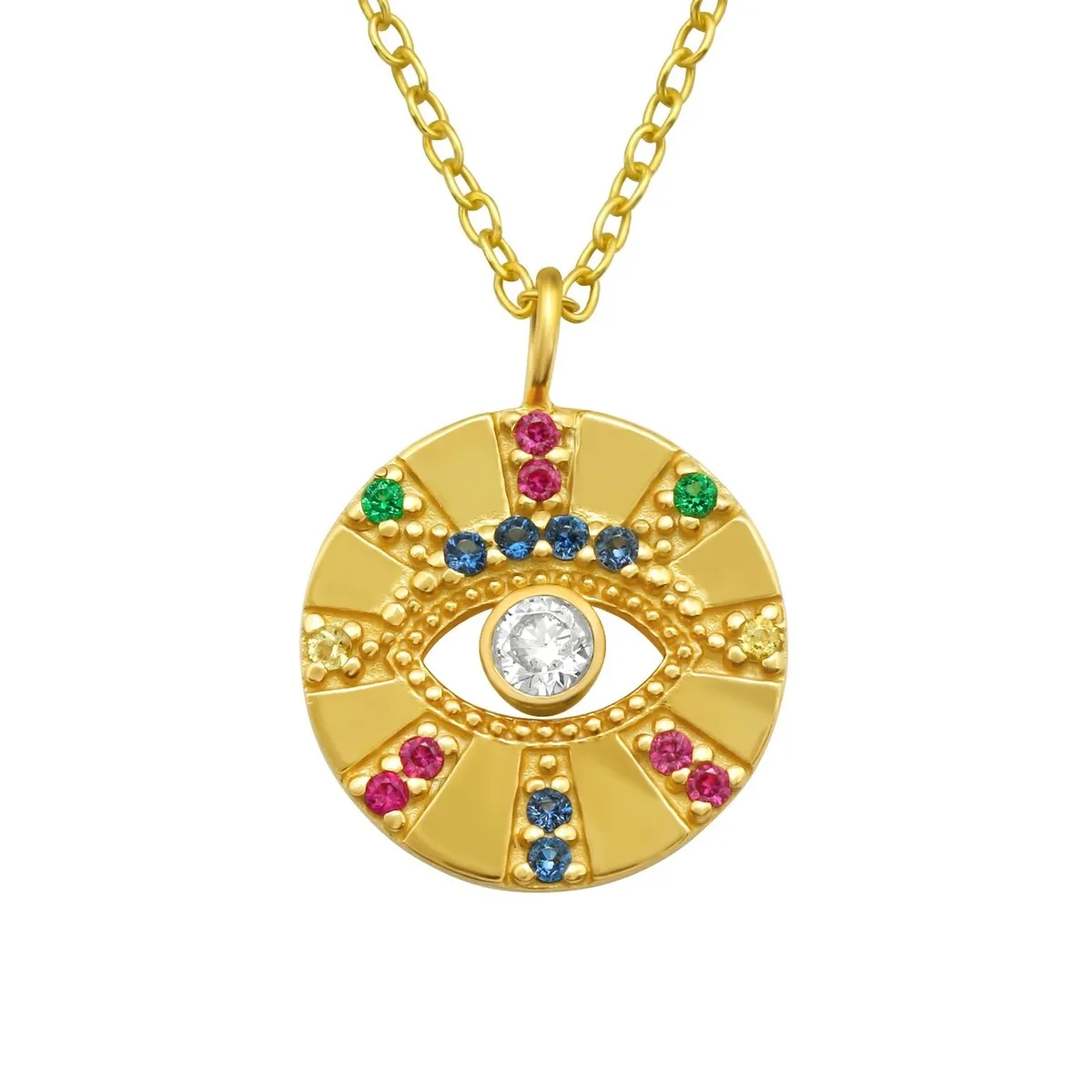 Cubic Zirconia & Goldtone Circular Evil Eye Pendant Necklace - White sold by Zulily