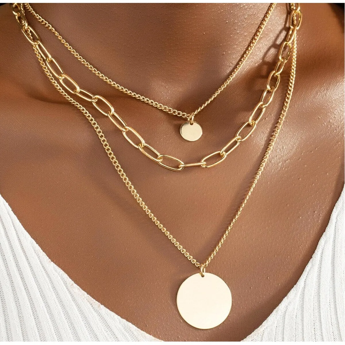 Goldtone Circular Layered Necklace - White sold by Zulily