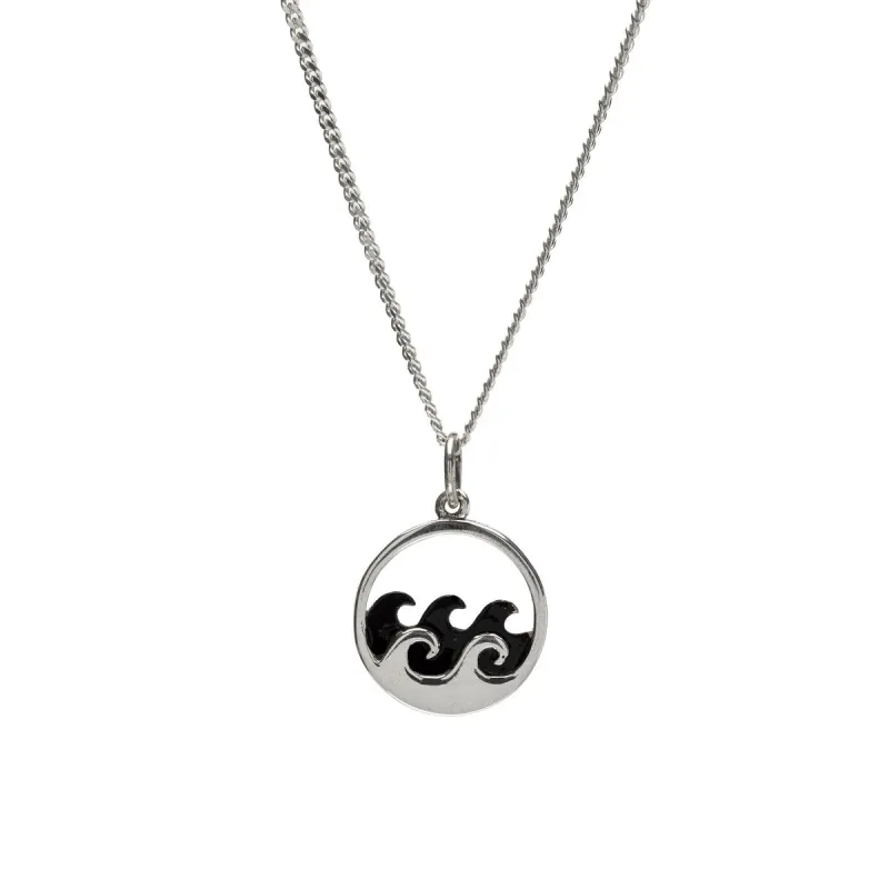 Black & Sterling Silver Circle Wave Pendant Necklace - White sold by Zulily