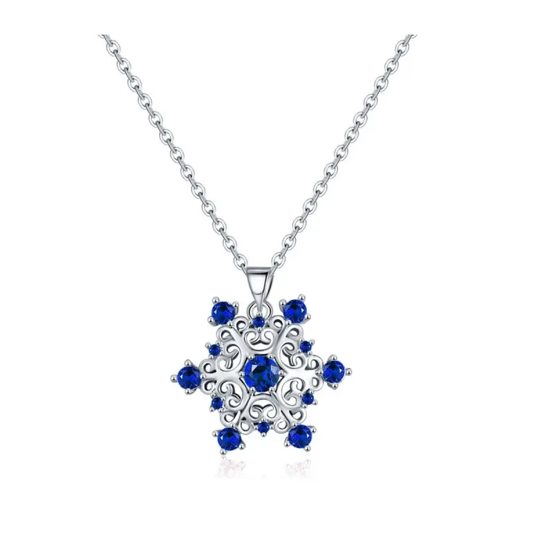 Silvertone Cubic Zirconia Blue Snowflake Pendant Necklace - White sold by Zulily