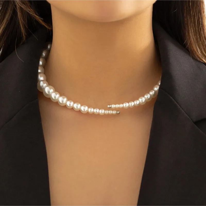 Graduated Imitation Pearl Choker Necklace - White sold by Zulily