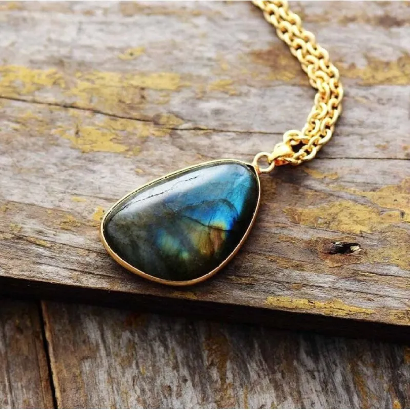 Organic Labradorite Gemstone Goldtone Pendant Necklace - White sold by Zulily