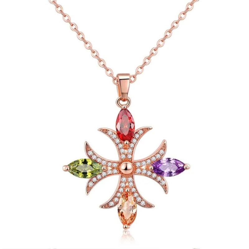 Rose Goldtone Multi Colored Cubic Zirconia Marquis Cross Pendant Necklace - White sold by Zulily