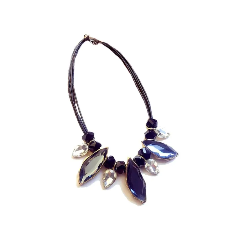 Black Blue Statement Marquis Crystal Necklace - White sold by Zulily