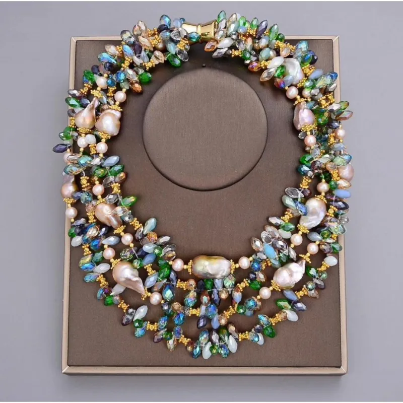 Statement Keshi Freshwater Pearl Crystal Layered Necklace - White sold by Zulily