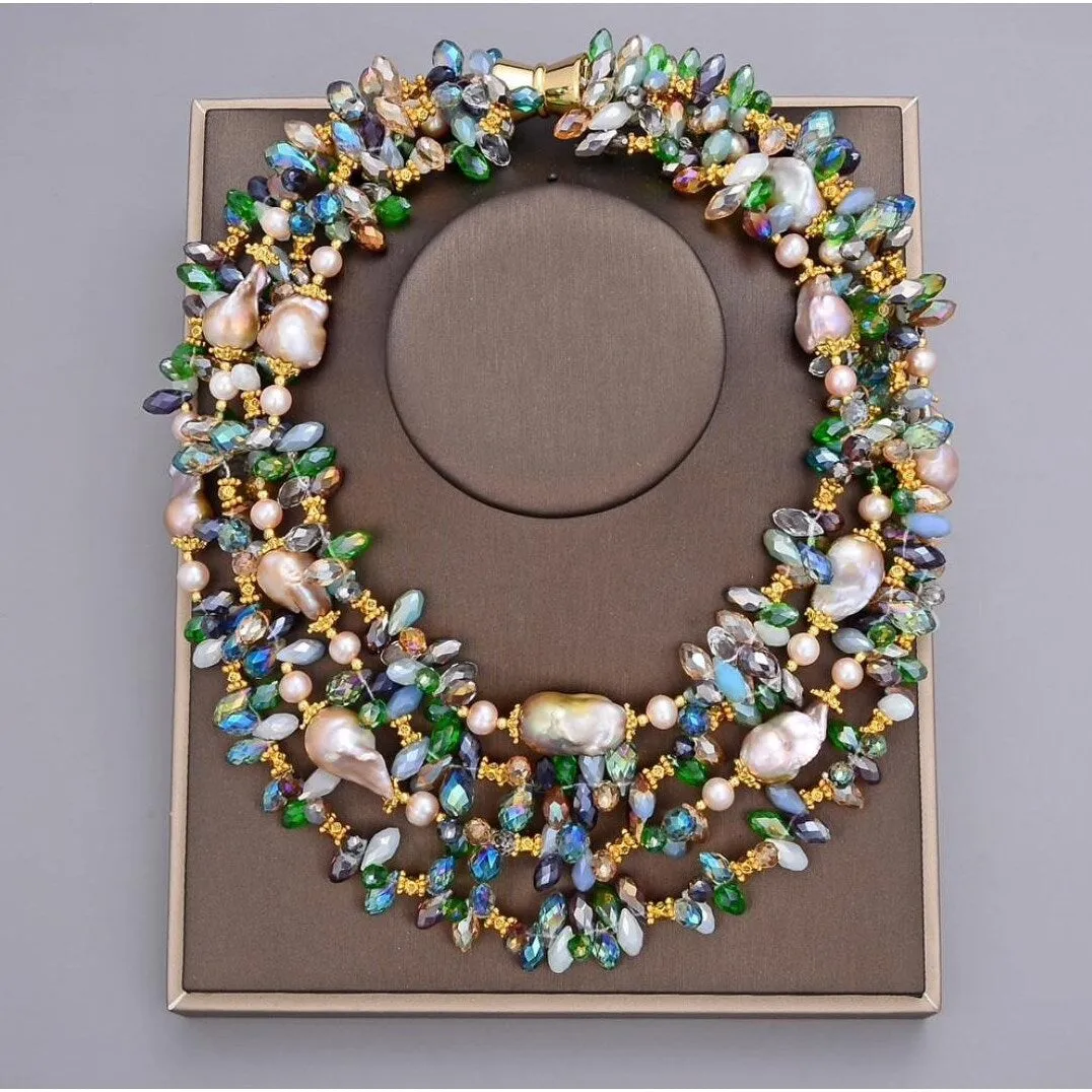 Statement Keshi Freshwater Pearl Crystal Layered Necklace - White sold by Zulily