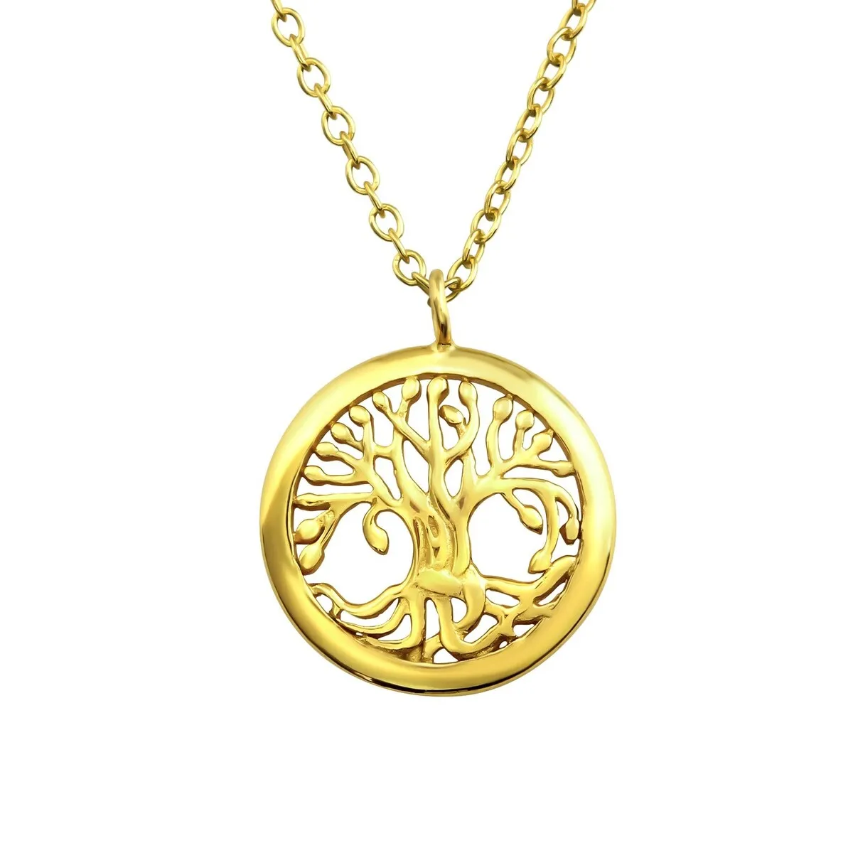 Sterling Silver 18k Gold-Plated Tree Of Life Round Pendant Necklace - White sold by Zulily