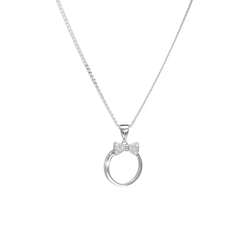 Cubic Zirconia & Sterling Silver Open Circle & Pave Bow Pendant Necklace - White sold by Zulily