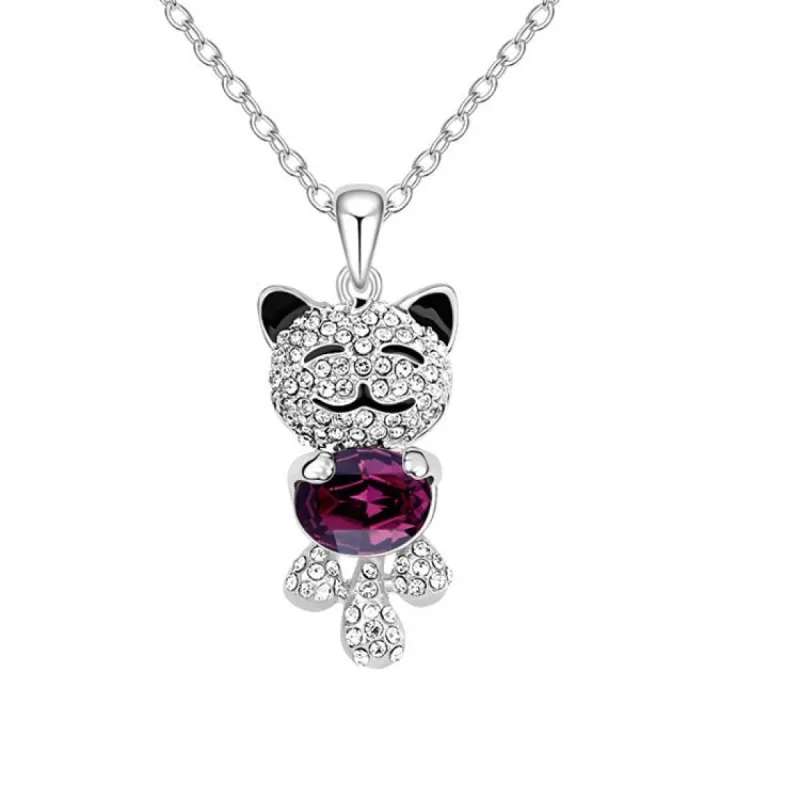 Amethyst And Clear Swarovski Crystal Cat Pendant Necklace - White sold by Zulily