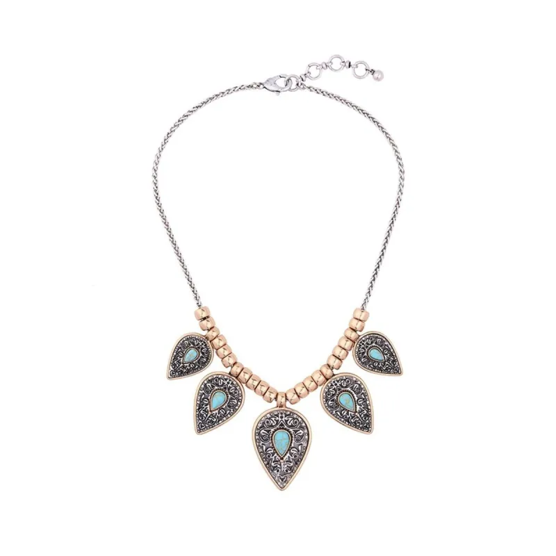 Goldtone Teal Ornate Leaves Statement Necklace - White sold by Zulily
