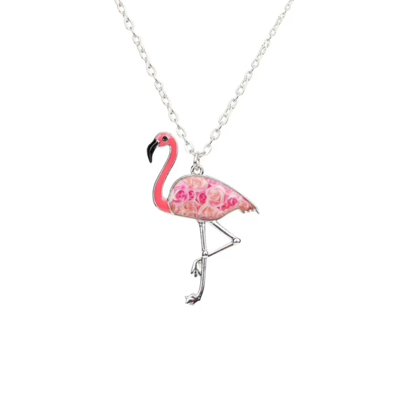 Pink Floral Flamingo Pendant Necklace - White sold by Zulily