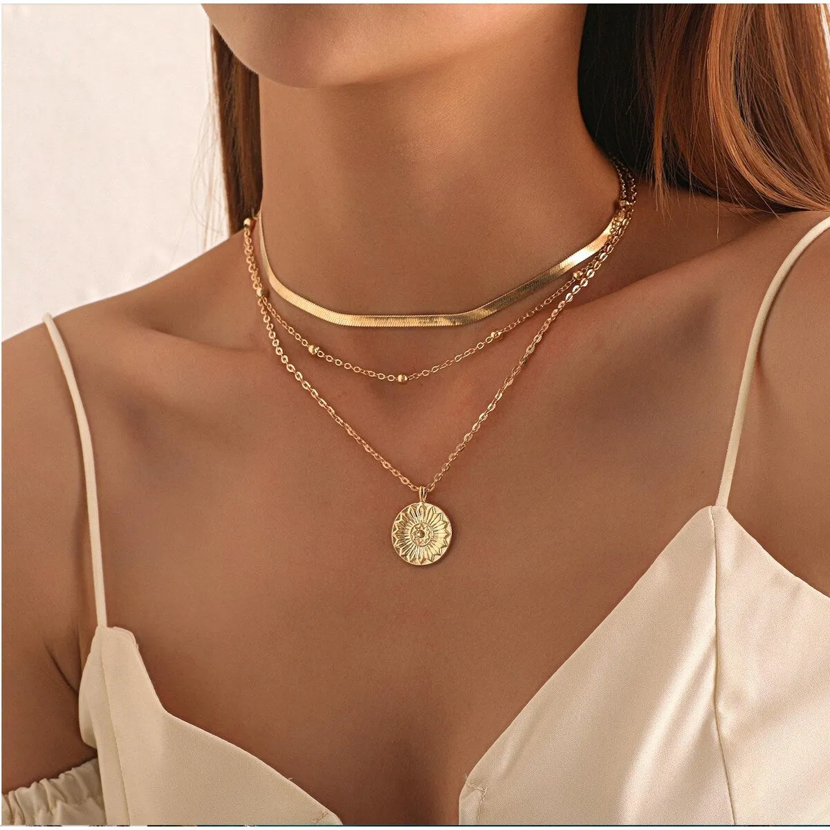 Goldtone Sunflower Layered Pendant Necklace - White sold by Zulily