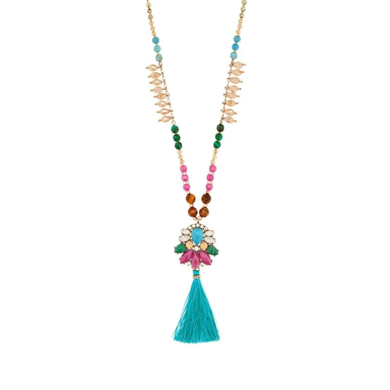 Multi Colored Turquoise Tasseled Necklace - White sold by Zulily
