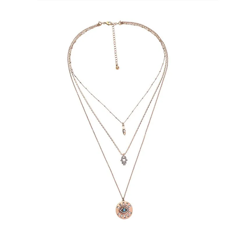 Gold-plated Hamsa Evil Eye Layered Necklace - White sold by Zulily