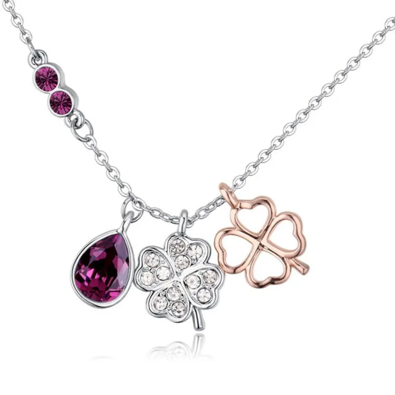 Amethyst & Clear Swarovski Crystal Good Luck Charm Clover Necklace - White sold by Zulily