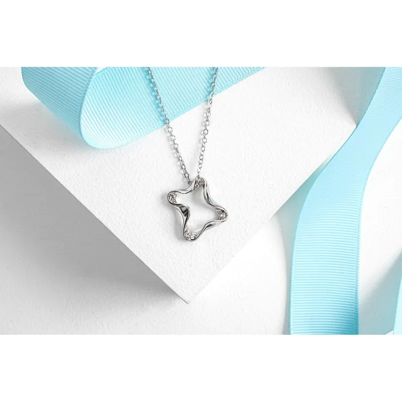 Silvertone Clear Swarovski Crystal Organic Shaped Pendant Necklace - White sold by Zulily