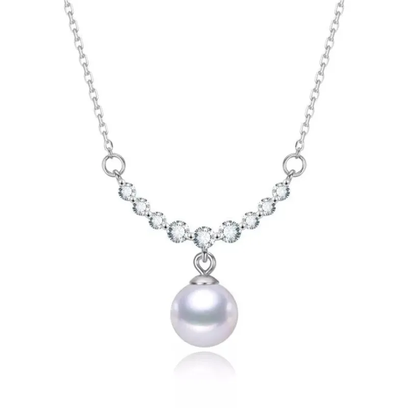 White Freshwater Pearl Cubic Zirconia Curved Necklace sold by Zulily