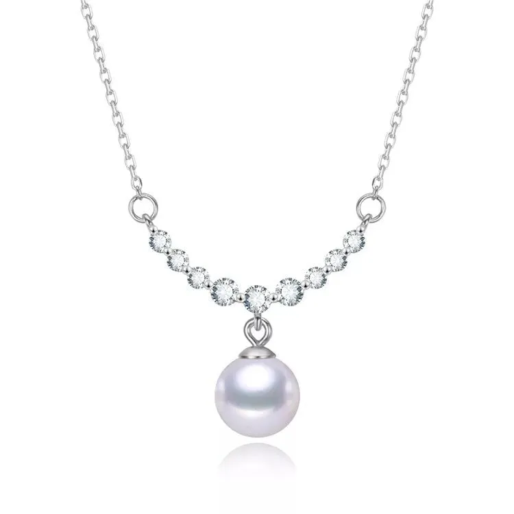 White Freshwater Pearl Cubic Zirconia Curved Necklace sold by Zulily