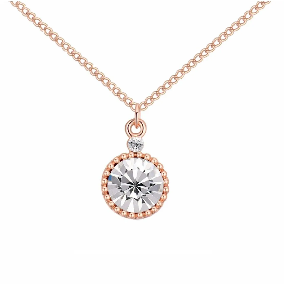 Rose Goldtone Dainty Cubic Zirconia Solitaire Pendant Necklace - White sold by Zulily