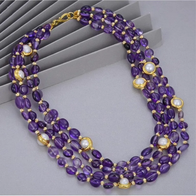 Natural Amethyst Cultured Pearl Multi-strand Necklace - White sold by Zulily