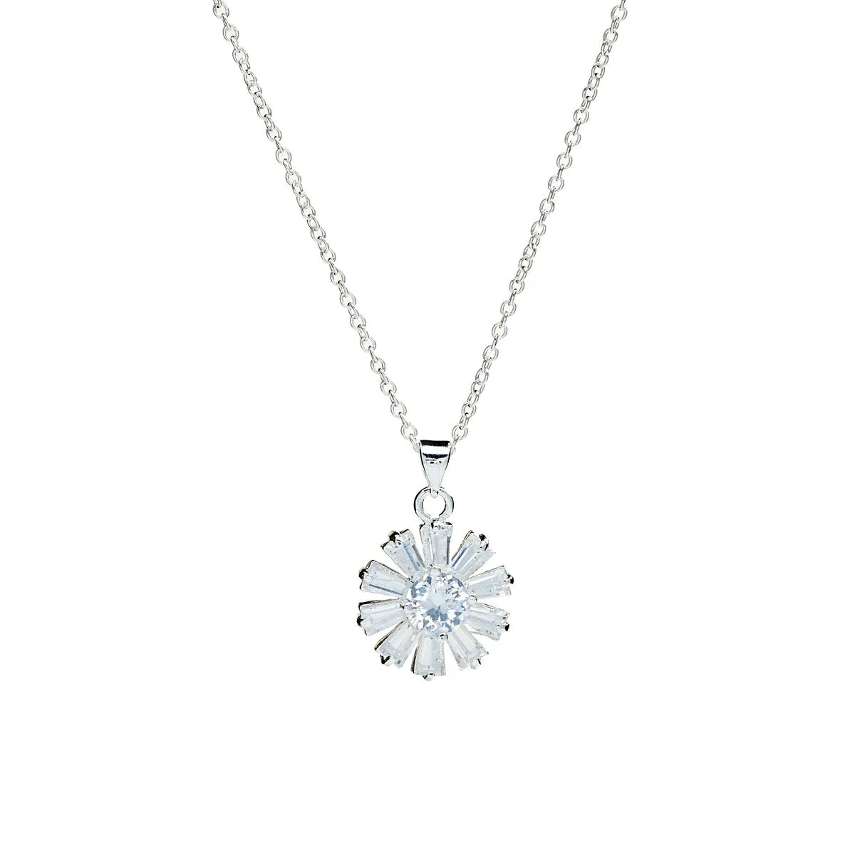Cubic Zirconia Flower Sterling Silver Pendant Necklace - White sold by Zulily
