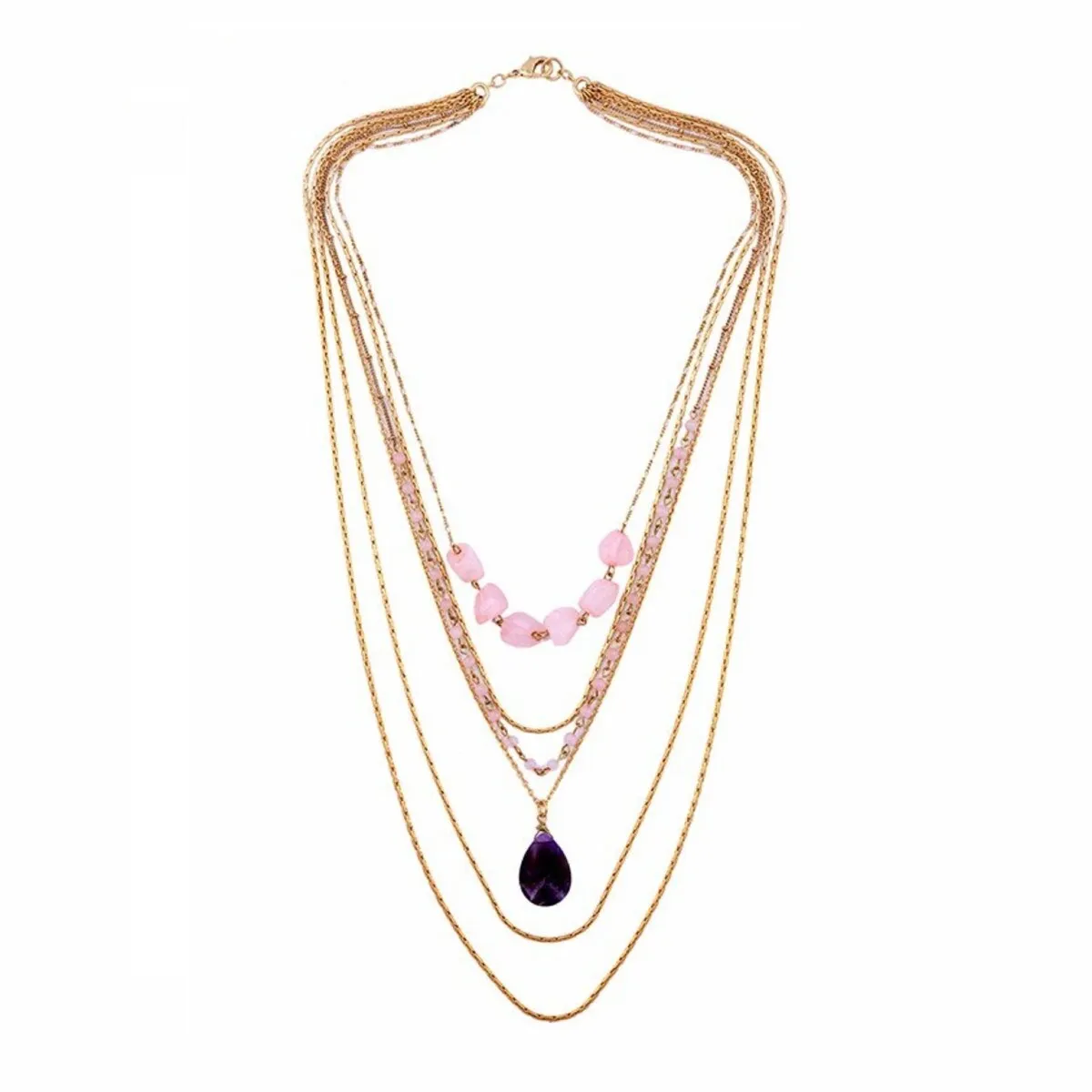 Goldtone Pink Layered Necklace - White sold by Zulily