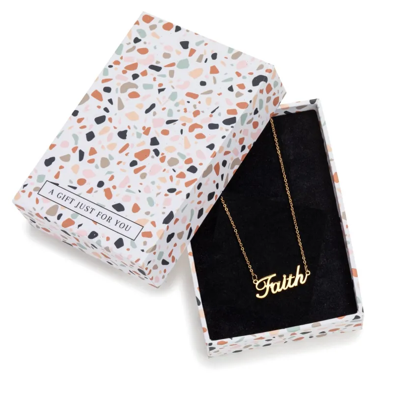 Goldtone Stainless Steel Faith Necklace - In Gift Box - White sold by Zulily