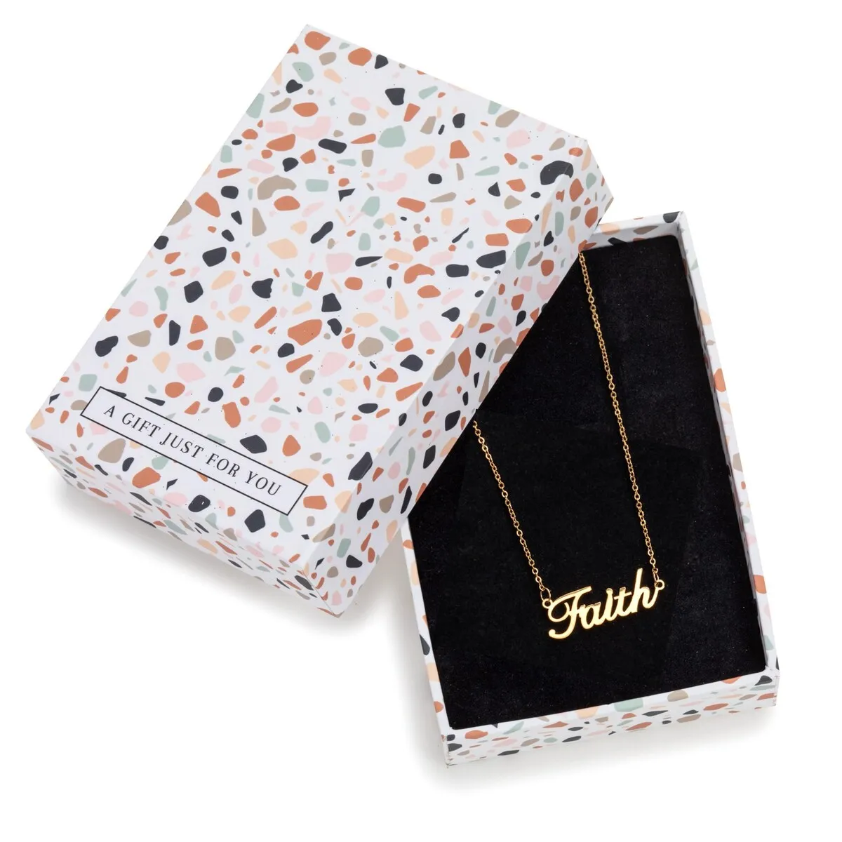 Goldtone Stainless Steel Faith Necklace - In Gift Box - White sold by Zulily