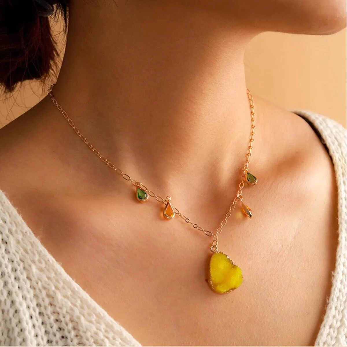 Goldtone Yellow, Orange Green Necklace - White sold by Zulily
