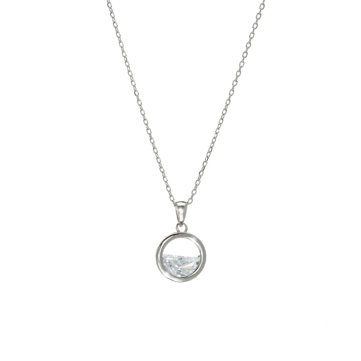 Sterling Silver & Cubic Zirconia Half-Open Circle Pendant Necklace - White sold by Zulily