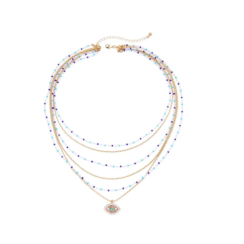 Blue Beaded Goldtone Eye Layered Necklace - White sold by Zulily