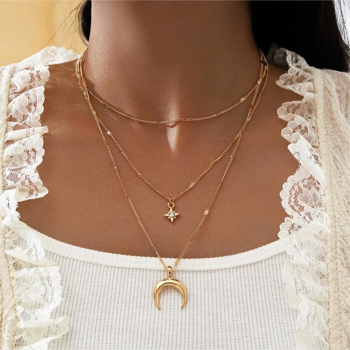 Goldtone Dainty Celestial Layered Necklace - White sold by Zulily
