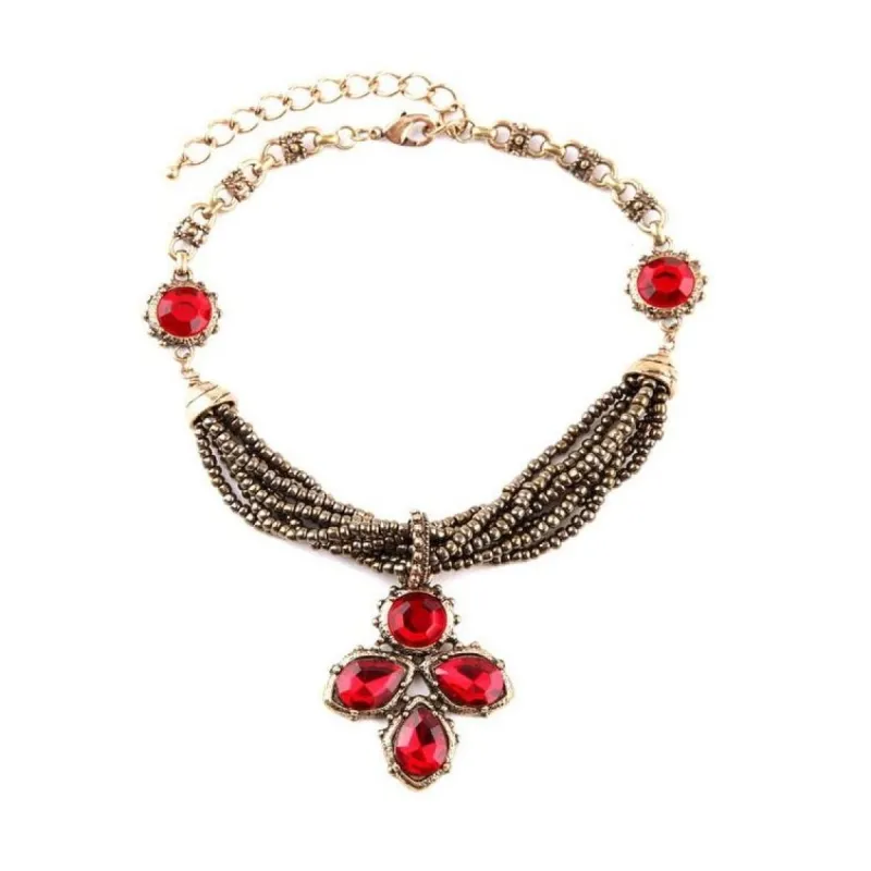 Goldtone Multi Strand Red Crystal Necklace - White sold by Zulily