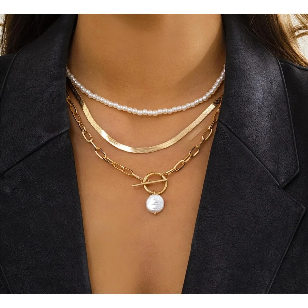 Goldtone Imitation Pearl Toggle Layered Necklace - White sold by Zulily