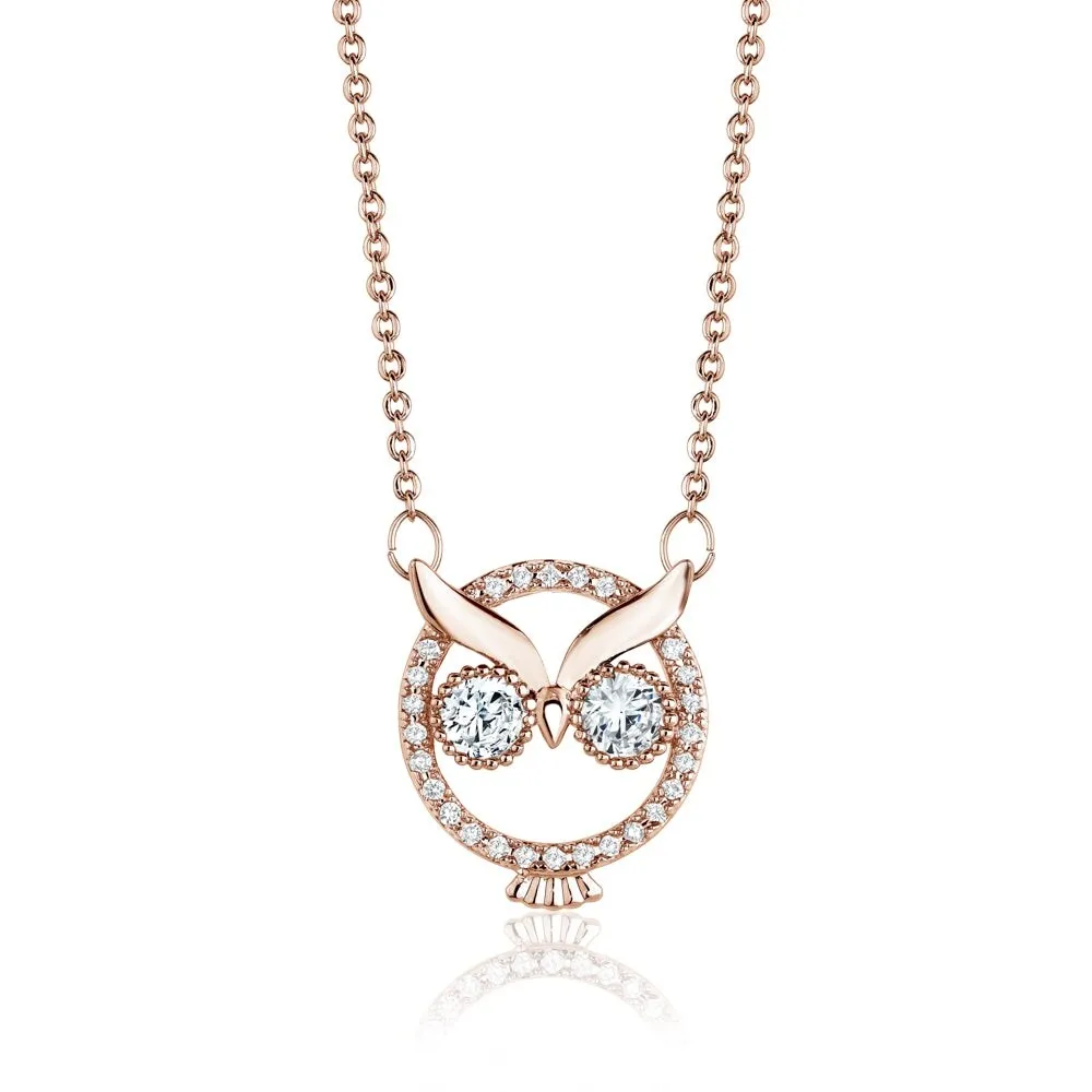 Rose Goldtone Cubic Zirconia Owl Pendant Necklace - White sold by Zulily