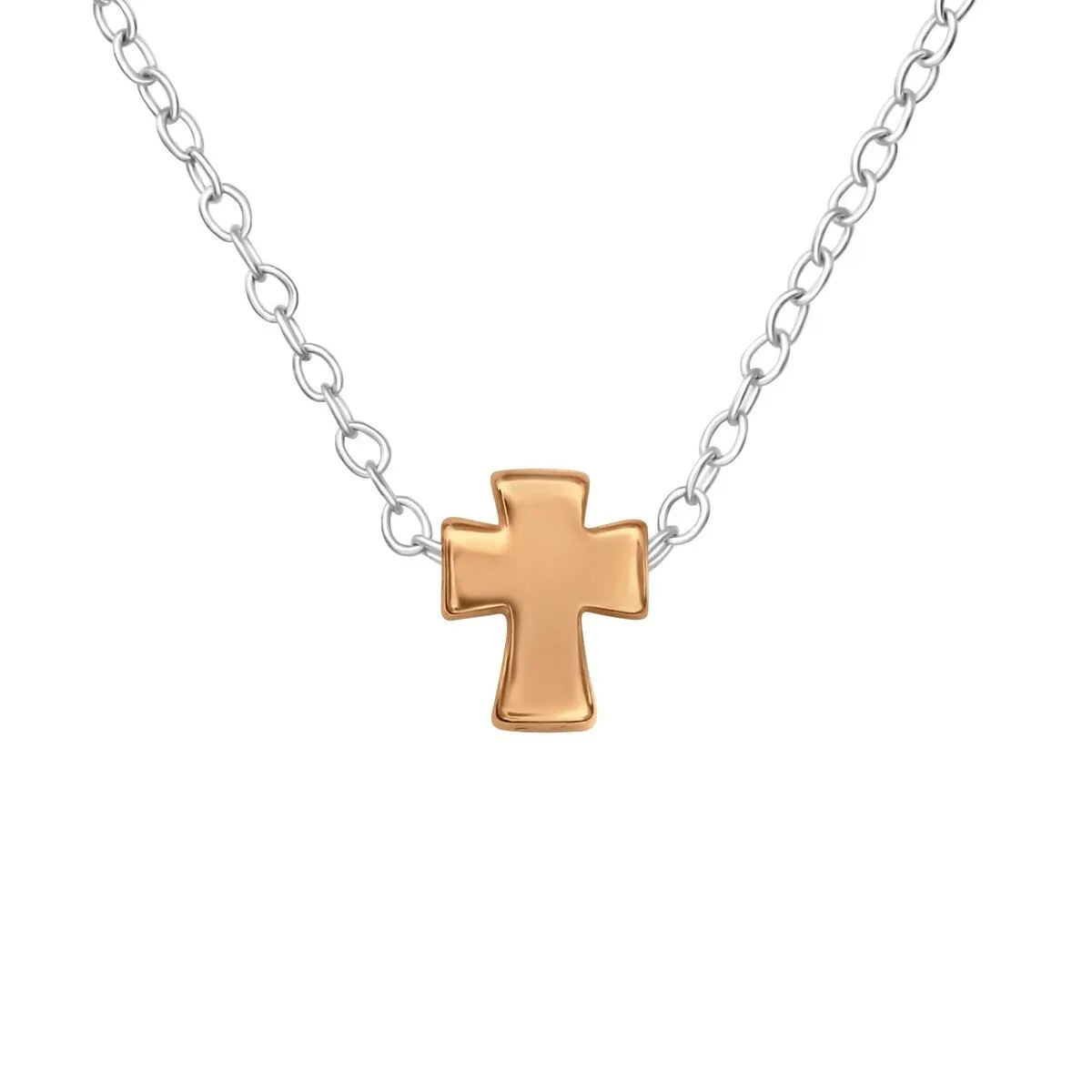 Sterling Silver Rose Goldtone Cross Pendant Necklace - White sold by Zulily